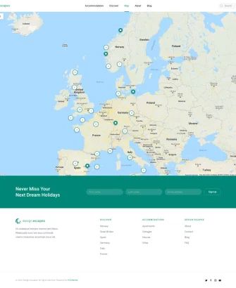 Trang bản đồ Giao diện web hiện đại cho lĩnh vực cho thuê phòng và du lịch