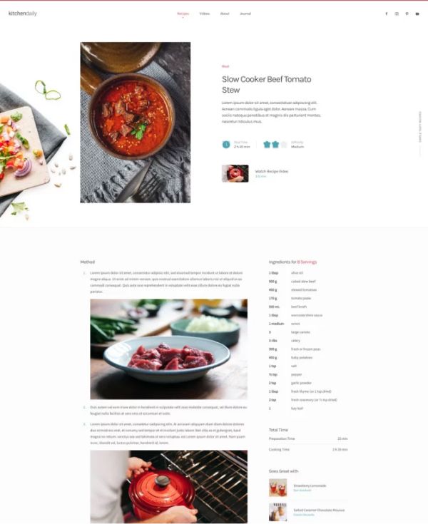 Bài viết về công thức món ăn giao diện website đẹp về ẩm thực