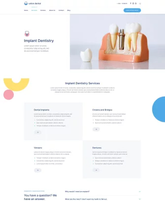 Dịch vụ trồng răng trong giao diện đẹp cho website dịch vụ y tế