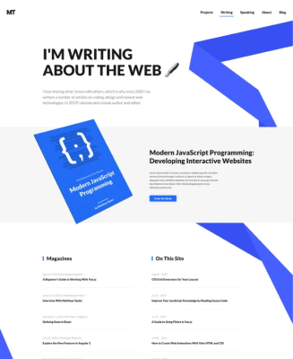 Trang Writing giao diện trang web giới thiệu cá nhân 