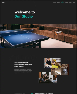 Trang giới thiệu giao diện website lĩnh vực truyền thông và sáng tạo